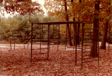 A photo documenting the construction of the Abingdon playground in 1985.