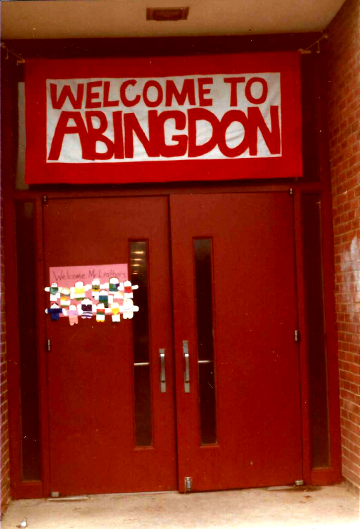 A photo documenting the construction of the Abingdon playground in 1985.