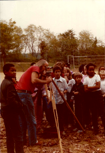 A photo documenting the construction of the Abingdon playground in 1985.