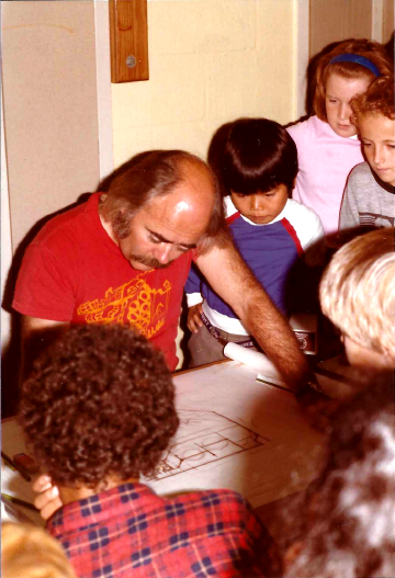 A photo documenting the construction of the Abingdon playground in 1985.