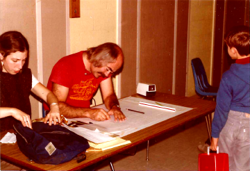 A photo documenting the construction of the Abingdon playground in 1985.