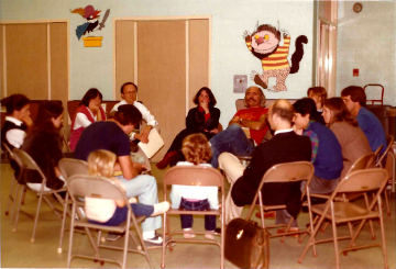 A photo documenting the construction of the Abingdon playground in 1985.