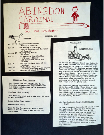 A photo documenting the construction of the Abingdon playground in 1985.