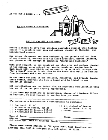 A photo documenting the construction of the Abingdon playground in 1985.