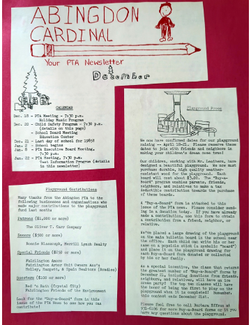 A photo documenting the construction of the Abingdon playground in 1985.