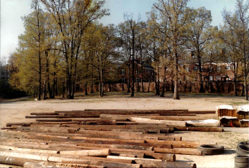 A photo documenting the construction of the Abingdon playground in 1985.