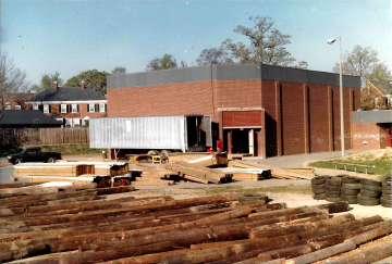 A photo documenting the construction of the Abingdon playground in 1985.