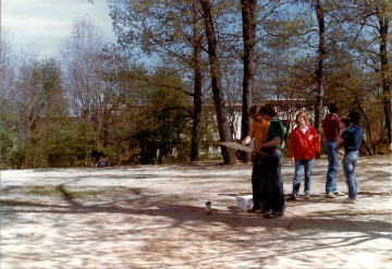 A photo documenting the construction of the Abingdon playground in 1985.