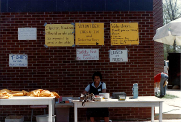 A photo documenting the construction of the Abingdon playground in 1985.