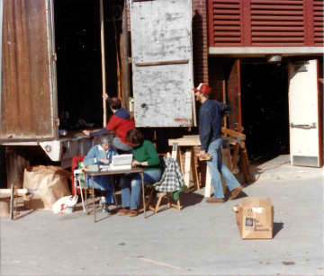 A photo documenting the construction of the Abingdon playground in 1985.