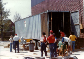 A photo documenting the construction of the Abingdon playground in 1985.