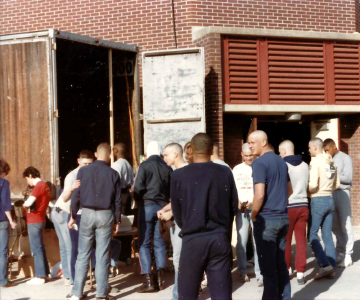 A photo documenting the construction of the Abingdon playground in 1985.