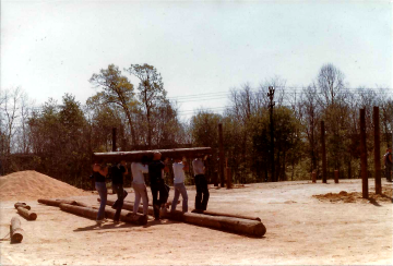 A photo documenting the construction of the Abingdon playground in 1985.