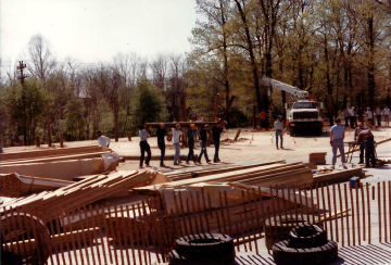 A photo documenting the construction of the Abingdon playground in 1985.