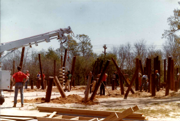 A photo documenting the construction of the Abingdon playground in 1985.