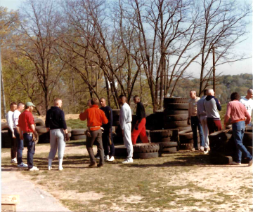 A photo documenting the construction of the Abingdon playground in 1985.