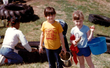 A photo documenting the construction of the Abingdon playground in 1985.