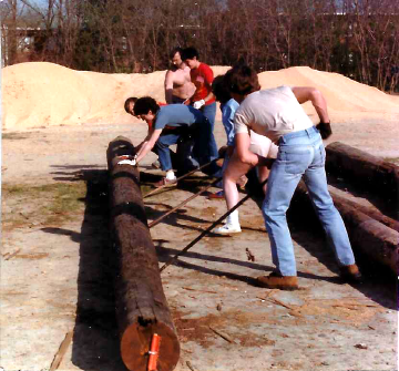 A photo documenting the construction of the Abingdon playground in 1985.