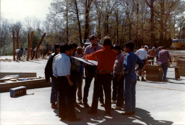 A photo documenting the construction of the Abingdon playground in 1985.