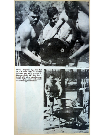 A photo documenting the construction of the Abingdon playground in 1985.