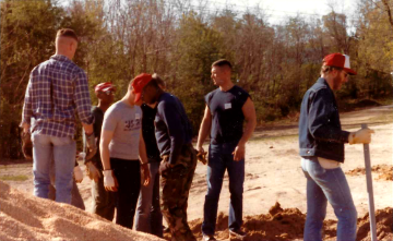 A photo documenting the construction of the Abingdon playground in 1985.