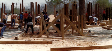 A photo documenting the construction of the Abingdon playground in 1985.