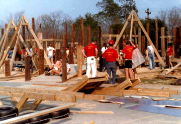 A photo documenting the construction of the Abingdon playground in 1985.