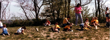 A photo documenting the construction of the Abingdon playground in 1985.