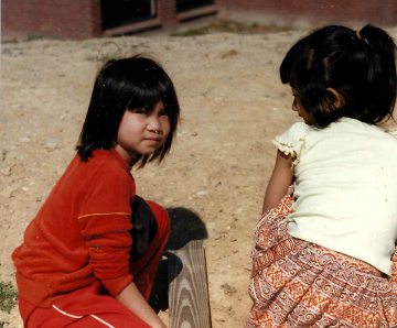 A photo documenting the construction of the Abingdon playground in 1985.