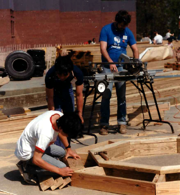 A photo documenting the construction of the Abingdon playground in 1985.