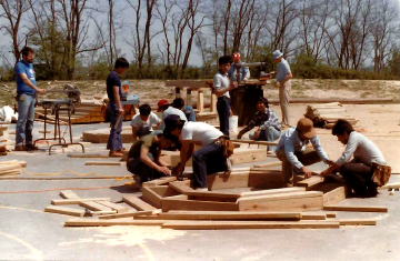 A photo documenting the construction of the Abingdon playground in 1985.