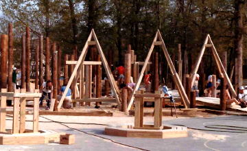 A photo documenting the construction of the Abingdon playground in 1985.