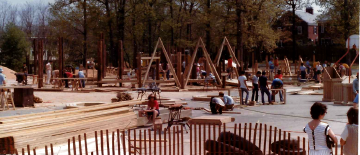 A photo documenting the construction of the Abingdon playground in 1985.