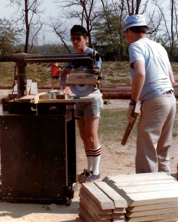 A photo documenting the construction of the Abingdon playground in 1985.