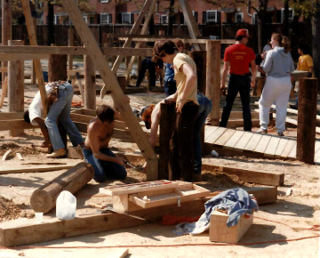 A photo documenting the construction of the Abingdon playground in 1985.