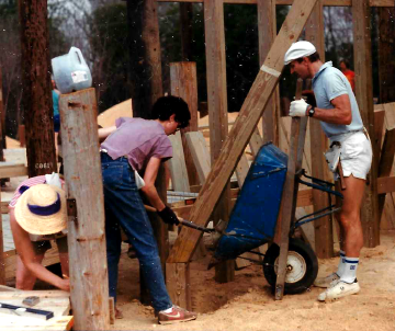 A photo documenting the construction of the Abingdon playground in 1985.