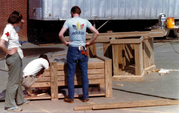 A photo documenting the construction of the Abingdon playground in 1985.