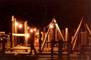 A photo documenting the construction of the Abingdon playground in 1985.