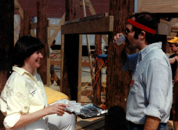 A photo documenting the construction of the Abingdon playground in 1985.