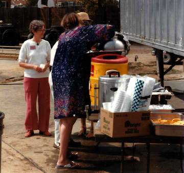 A photo documenting the construction of the Abingdon playground in 1985.