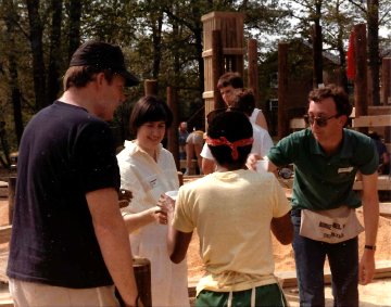 A photo documenting the construction of the Abingdon playground in 1985.