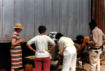 A photo documenting the construction of the Abingdon playground in 1985.