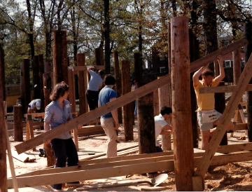 A photo documenting the construction of the Abingdon playground in 1985.