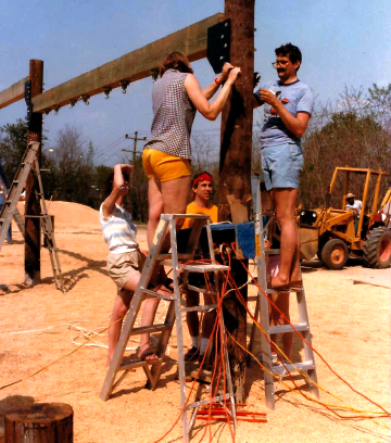 A photo documenting the construction of the Abingdon playground in 1985.