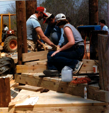 A photo documenting the construction of the Abingdon playground in 1985.