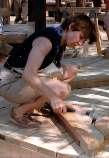 A photo documenting the construction of the Abingdon playground in 1985.