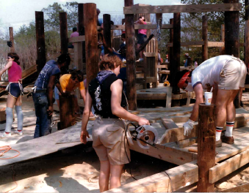 A photo documenting the construction of the Abingdon playground in 1985.