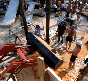 A photo documenting the construction of the Abingdon playground in 1985.