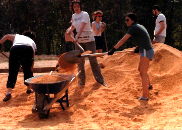 A photo documenting the construction of the Abingdon playground in 1985.