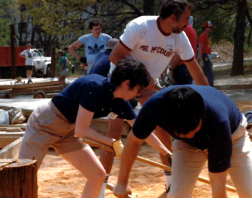 A photo documenting the construction of the Abingdon playground in 1985.